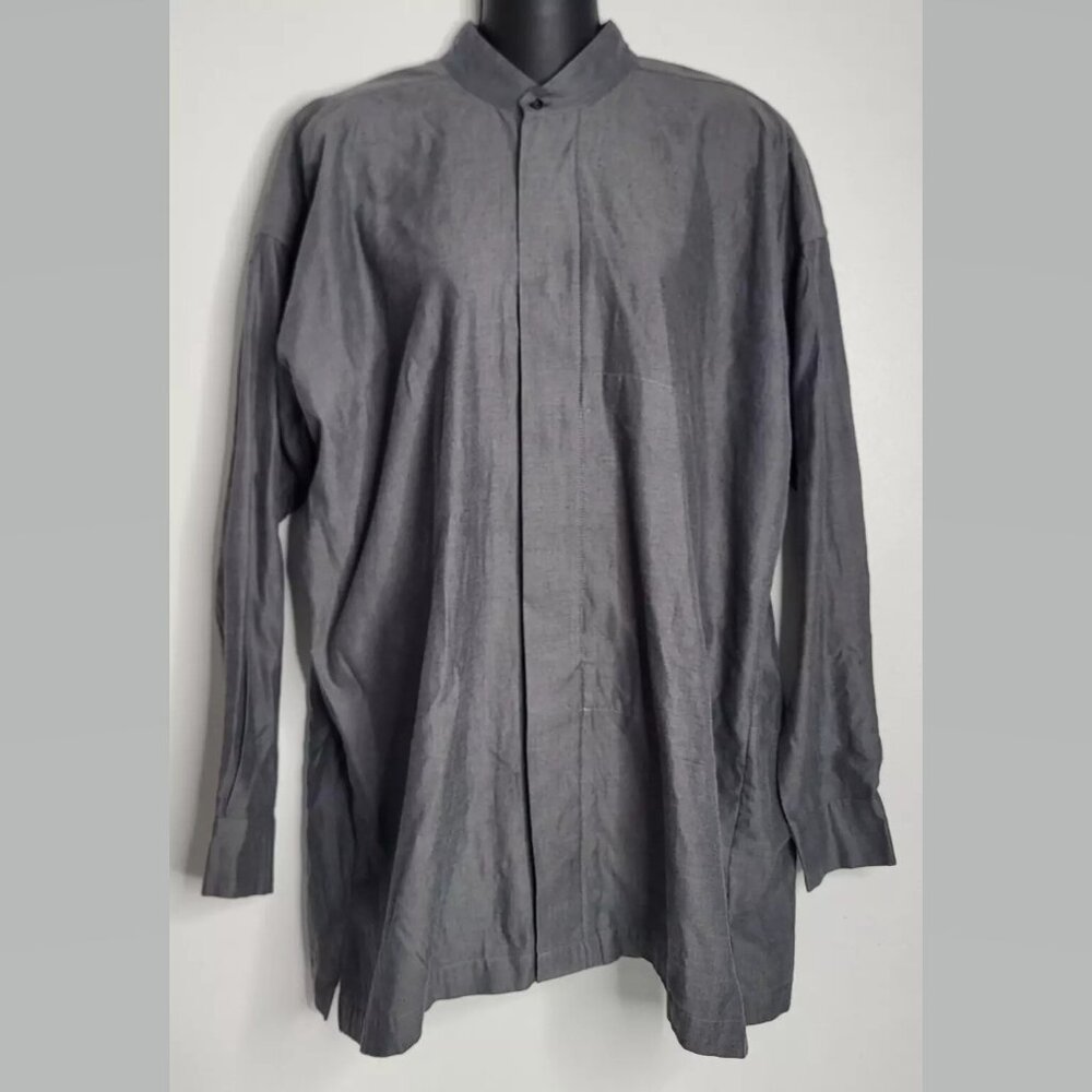 Eskandar Shirt Blouse Sz 1 Gray Long Sleeves Hidden Placket Button Neiman Marcus